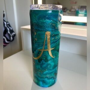 Teal and Gold Monogram 20oz Tumbler Featuring The Initial “A”